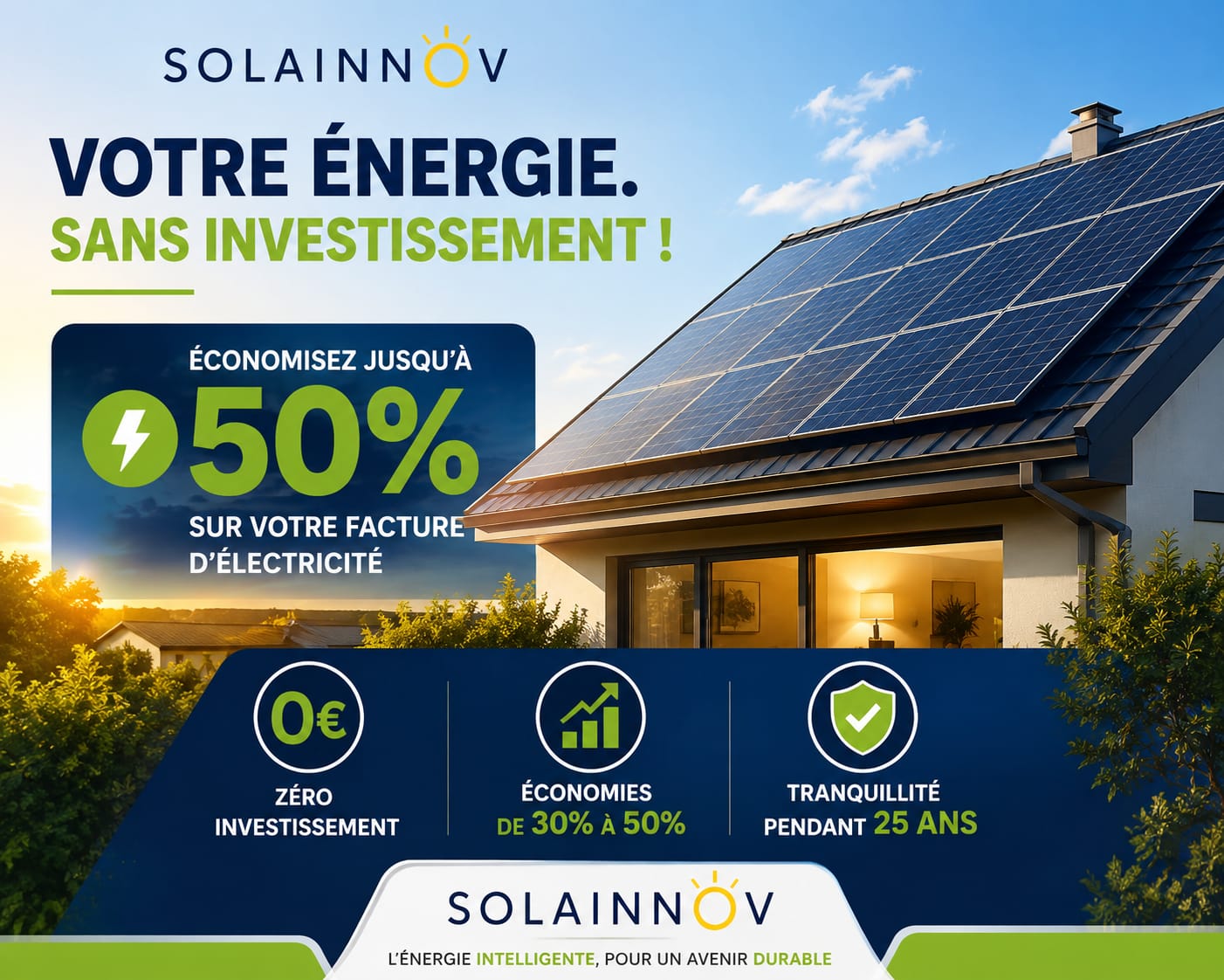 Maison équipée de panneaux solaires — solution propriétaire SOLAINNOV
